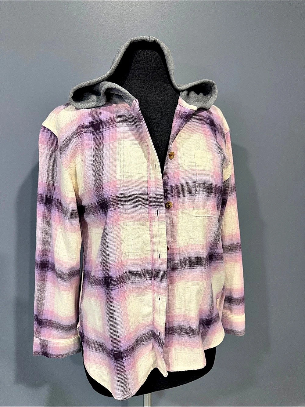 Old Navy Hooded Soft-Brushed Flannel Shirt for Girls Pink & Purple XL